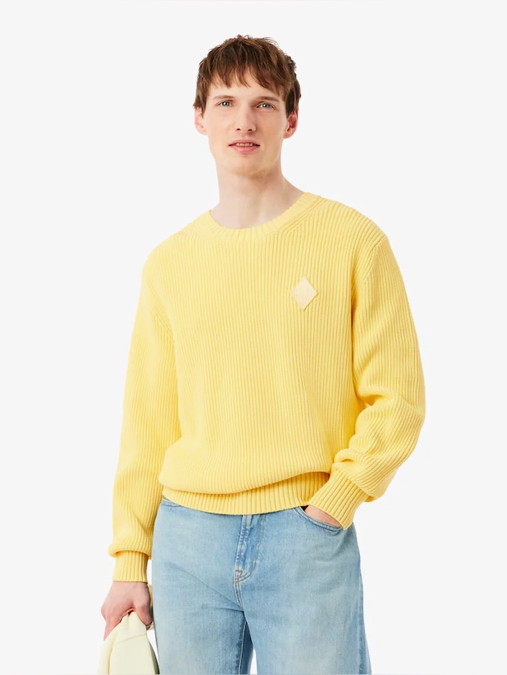 Lacoste size S Retro Logo Relaxed Men's Sweater yellow knit crewneck